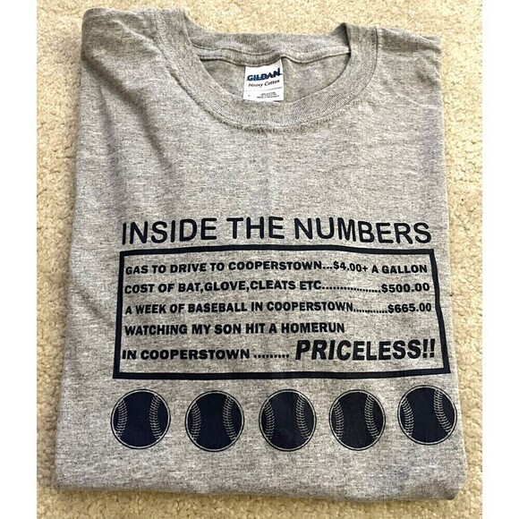 Cooperstown Mens Baseball T-Shirt Gray Sz L Inside Numbers Priceless Vintage NEW - Picture 2 of 5